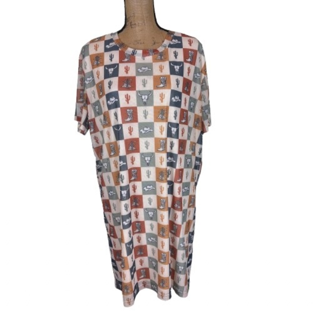 Merigold Kiss Mesh T-Shirt‎ Dress Western Checker Print Rodeo Cowgirl Size 2XL